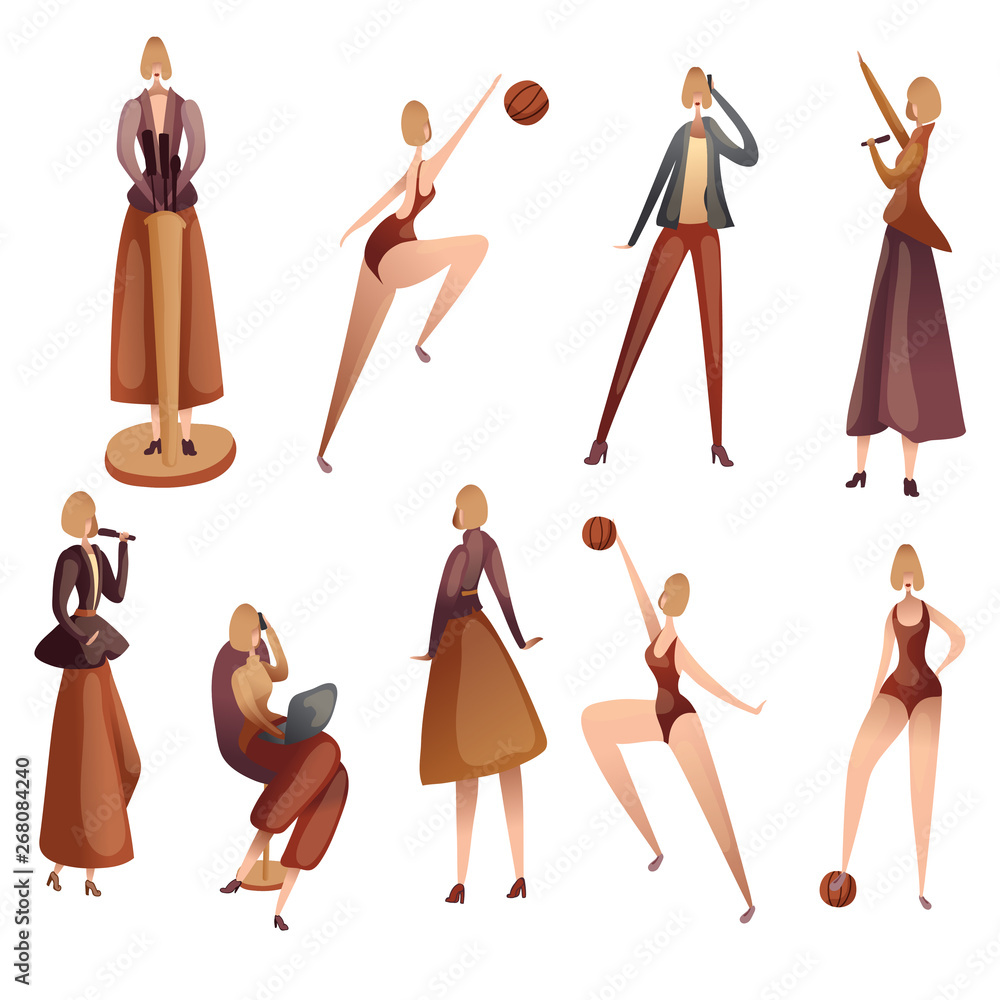 Set of silhouettes of women of different professions. Vector illustration on white background. Set of silhouettes of women of different professions. Vector illustration on white background.