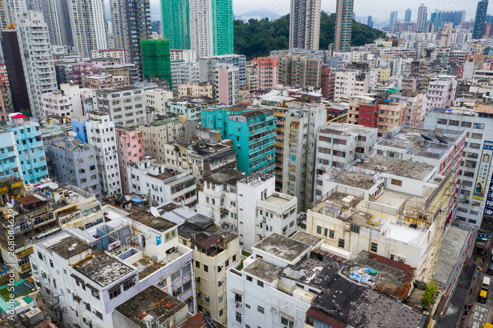 Fototapeta premium Drone fly over Hong Kong city