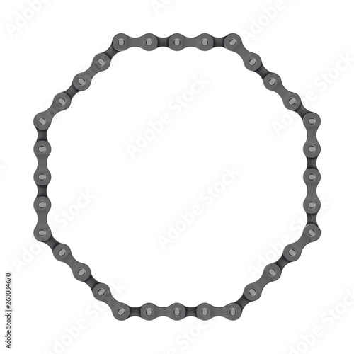 Vector realistic octagon created from bike chain. Isolated on white background.