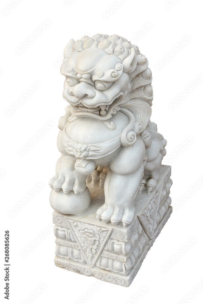 Stone lion statue isolated on white background 