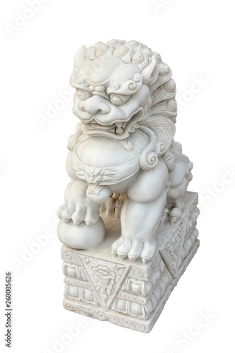Stone lion statue isolated on white background 