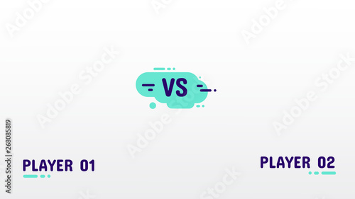 Versus screen design. Flat style design. Video game.Simple form. Player. Battle headline template. Fllat modern design. Green and blue color. Vector illustration