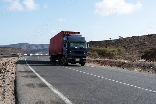 Container truck on Djibouti National Highway photo
