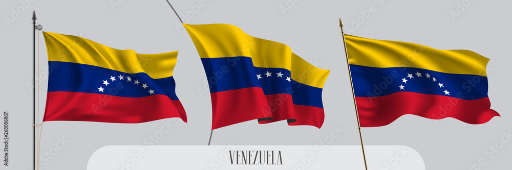 Set of Venezuela waving flag on isolated background vector illustration Set of Venezuela waving flag on isolated background vector illustration