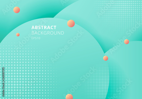 Abstract 3D liquid fluid circles green mint, pink pastels color beautiful background with halftone texture.