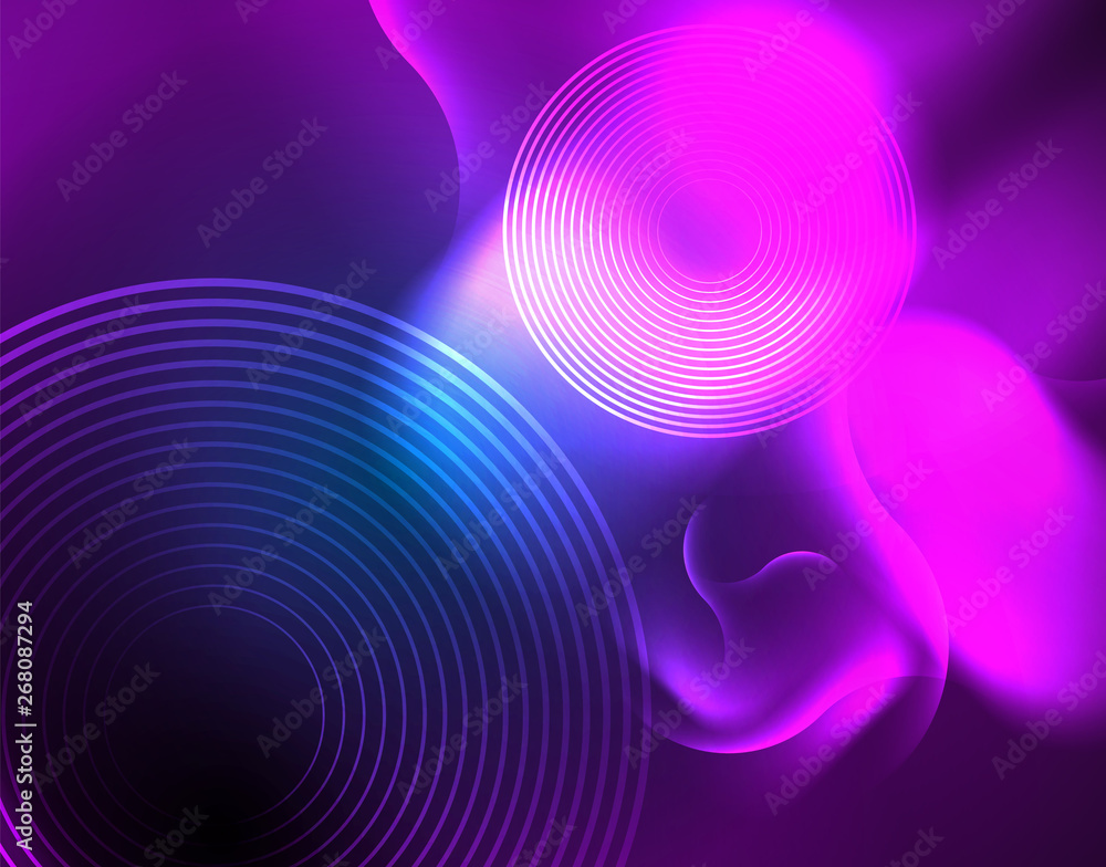 Fototapeta premium Neon glowing wave lines, blue hi-tech futuristic abstract background template