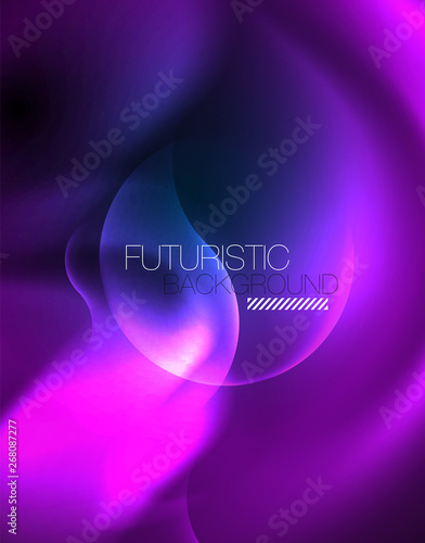 Neon glowing wave lines, blue hi-tech futuristic abstract background template