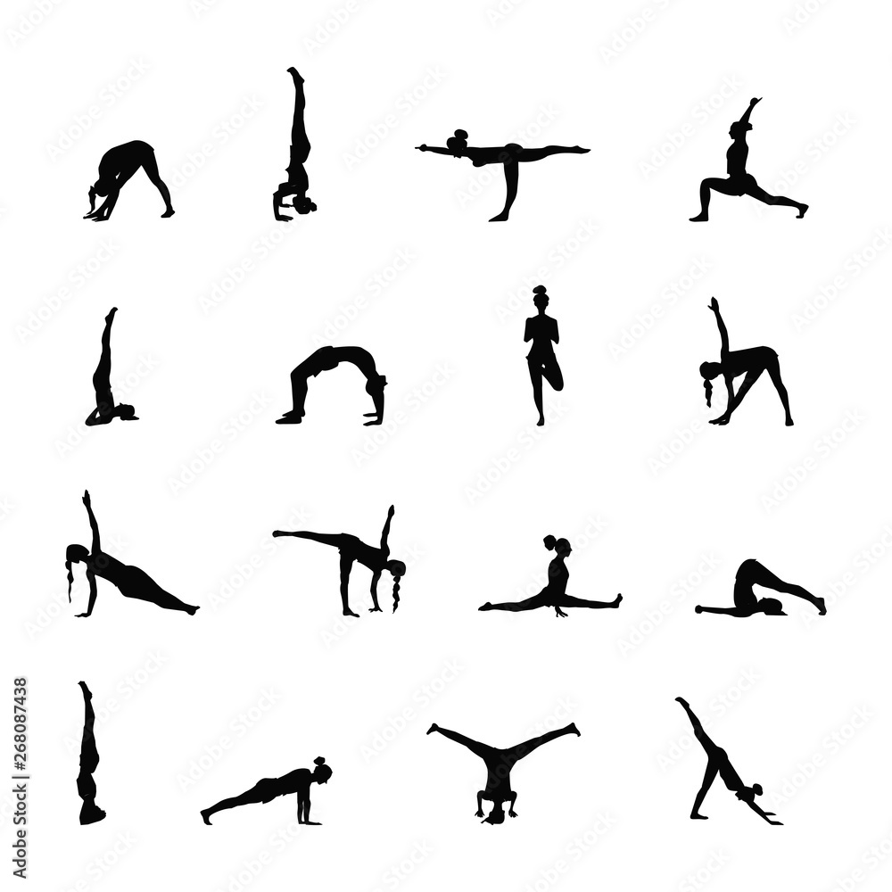 set of yoga silhouettes