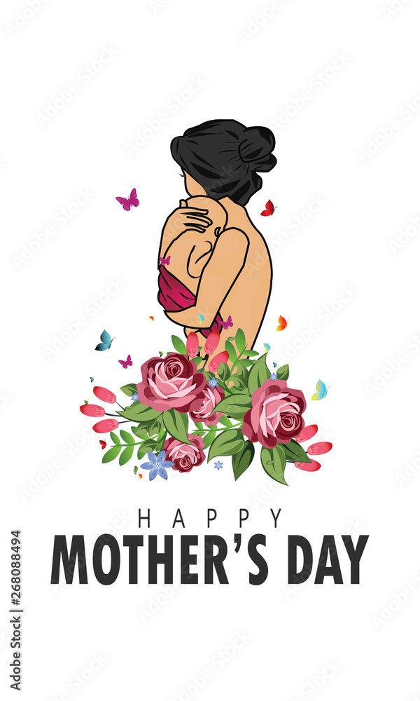 Mother and son. Mother's day card, background. Paper cut flower designs - Vector Mother and son. Mother's day card, background. Paper cut flower designs - Vector