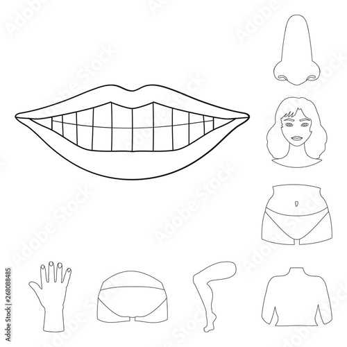 Isolated object of body and part sign. Set of body and anatomy stock symbol for web.