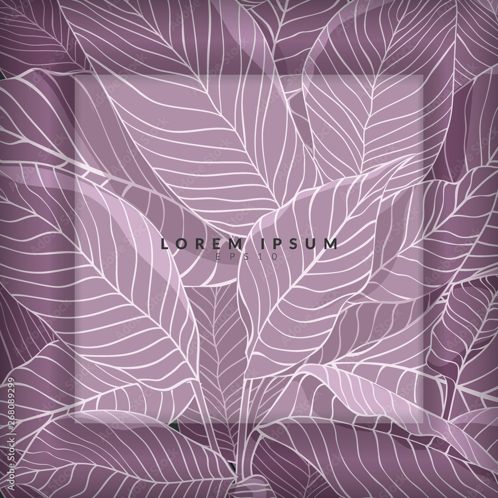 creative layout made from sketch of purple leaves as background with white layer for copy space, flat lay. nature concept