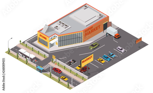 The supermarket and parking isometric view