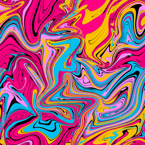 Liquid paint - multicolored seamless pattern. Bright contrasting flashy colors.