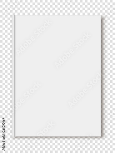 Vector mockup closed book,  magazine size a5 or a4 on a transparent background. Realistic light shadows. Suitable for your design.