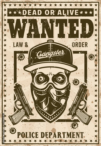 Modern gangster skull in hat vector wanted poster