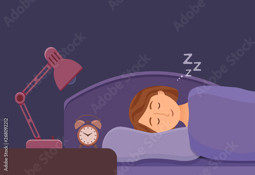 Sleeping woman face cartoon character happy girl have a sweet dream. Person with closed eyes