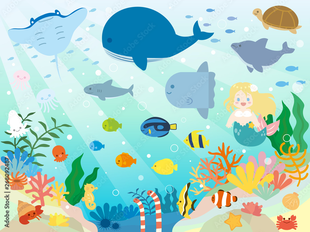 かわいい海の生き物のイラスト Stock ベクター Adobe Stock