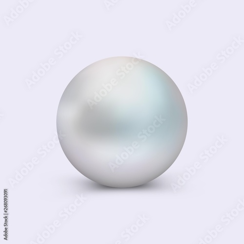 Clean pearl, vector design element for decoration of jewelry and cosmetics. Vector realistic pearl isolated on light background.