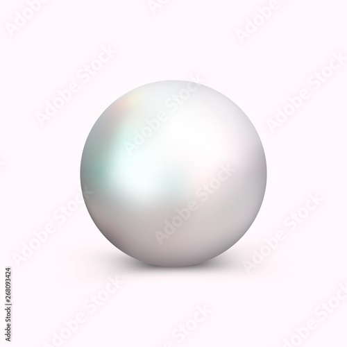 Realistic pearl for decoration advertising jewelry and cosmetics. Pearls logo for jewelry store, restaurant and more. Decorative design element isolated on white background.