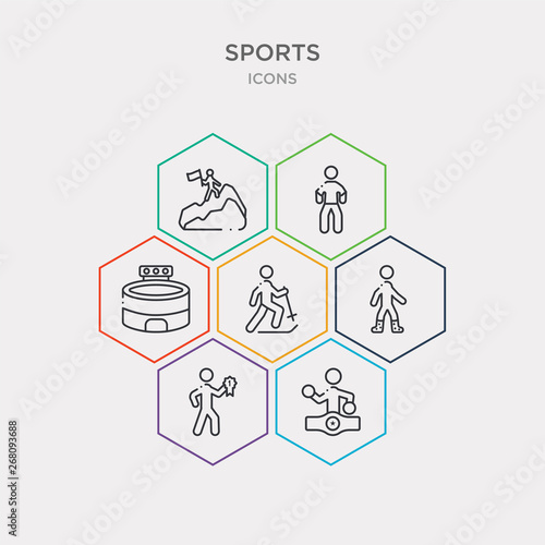 simple set of boxer with belt, man award, long socks, skiing icons, contains such as icons estadio, short sleeves, adventure and more. 64x64 pixel perfect. infographics vector