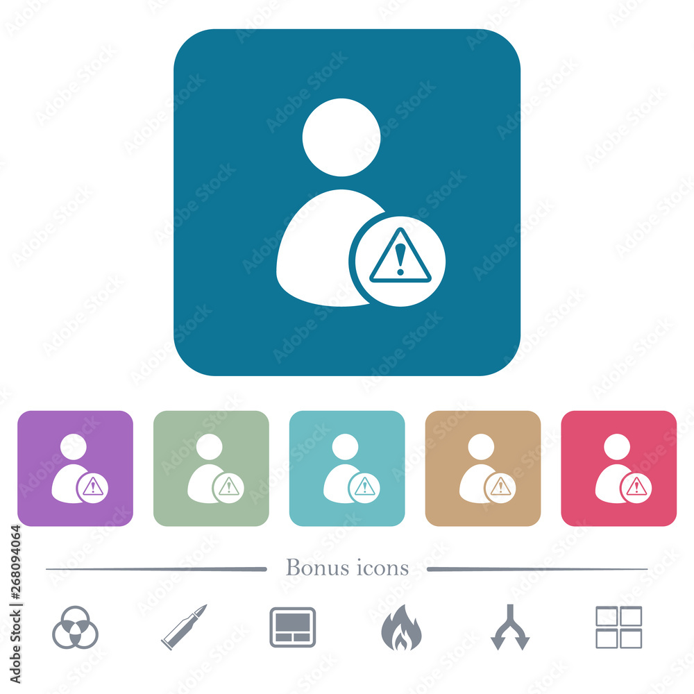 User account warning flat icons on color rounded square backgrounds User account warning flat icons on color rounded square backgrounds