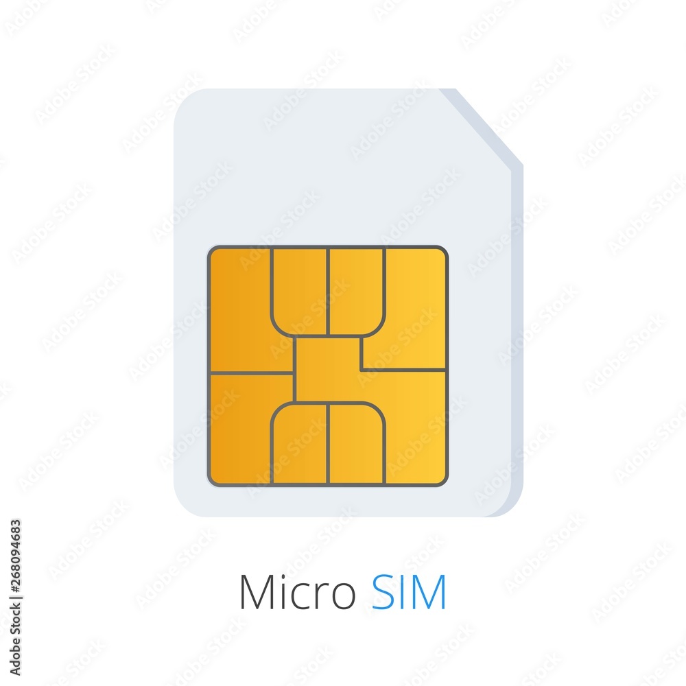 Micro SIM flat style design icon sign for smartphone or cell phone vector  illustration isolated on white background. SIM card with chip symbol. Stock  Vector | Adobe Stock