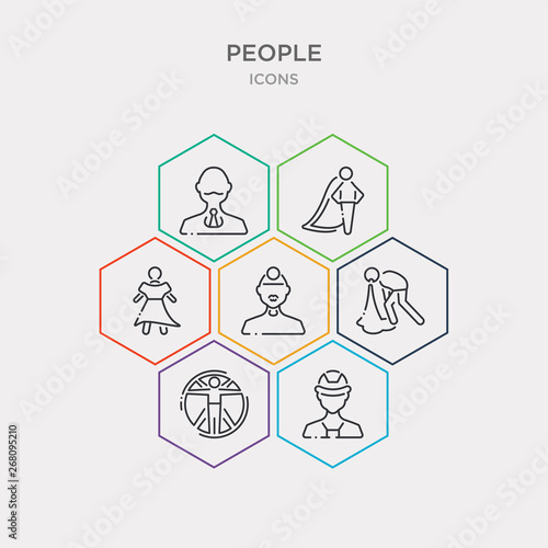 simple set of technician, vitruvian man, sickness, female doctor icons, contains such as icons bohemian, cape, bussiness man and more. 64x64 pixel perfect. infographics vector