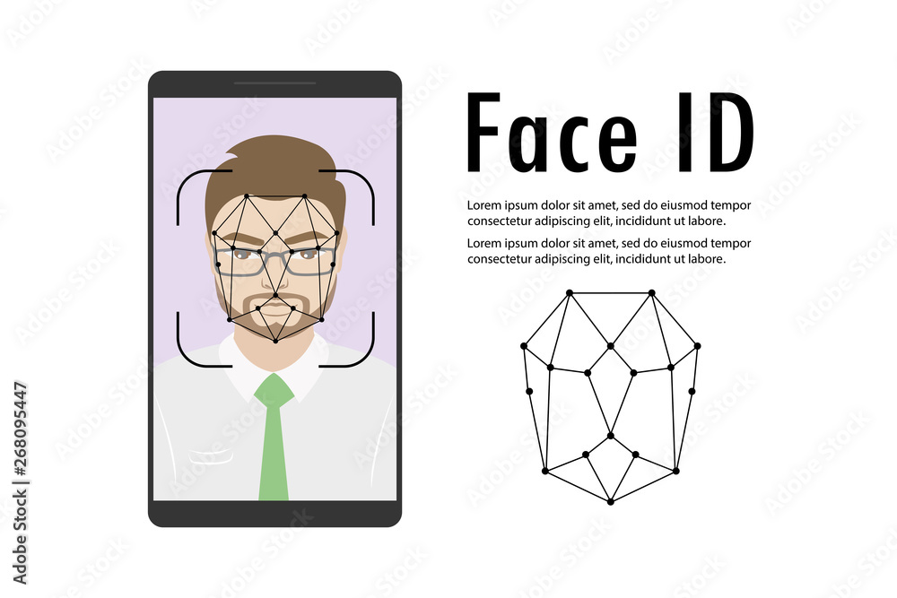 Man face on smartphone screen,Face id concept background, Man face on smartphone screen,Face id concept background,