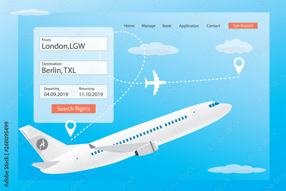 Landing page for online search and book travel ticket.web banner template Landing page for online search and book travel ticket.web banner template