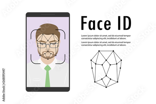 Man face on smartphone screen,Face id concept background,
