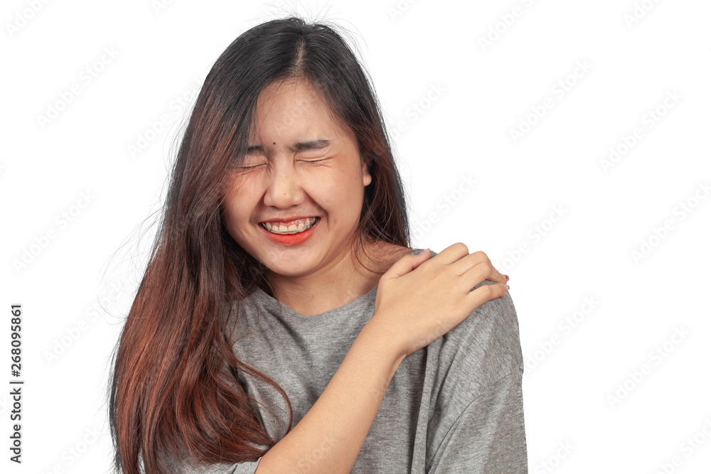 woman suffers from shoulder pain, health concept. woman suffers from shoulder pain, health concept.