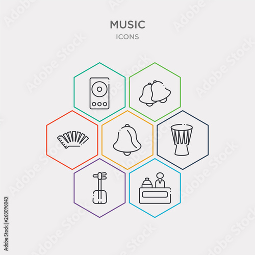 simple set of hotel receptionist, shamisen, old drum, bell filled tool icons, contains such as icons accordionist, bell, vintage loudspeaker and more. 64x64 pixel perfect. infographics vector