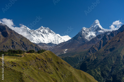 Everest  Lhotse  Ama Dablam mountain peak in Everest region  Himalayas range  Nepal