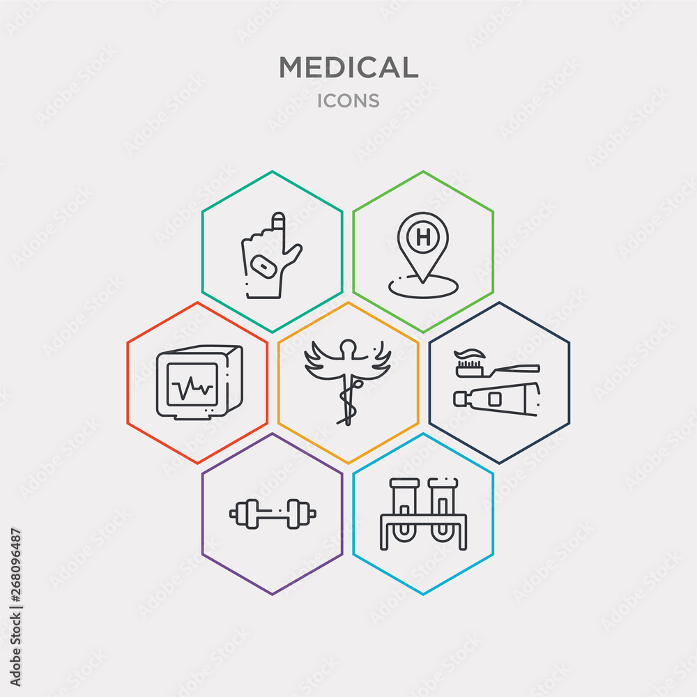 simple set of blood analysis, weight for medical sport practice, brush with tooth paste, caduceus icons, contains such as icons heart rate monitor, hospital placeholder, hurted finger with bandage simple set of blood analysis, weight for medical sport practice, brush with tooth paste, caduceus icons, contains such as icons heart rate monitor, hospital placeholder, hurted finger with bandage