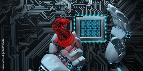 Tableau sur toile Humanoid robot infects the hardware with a trojan
