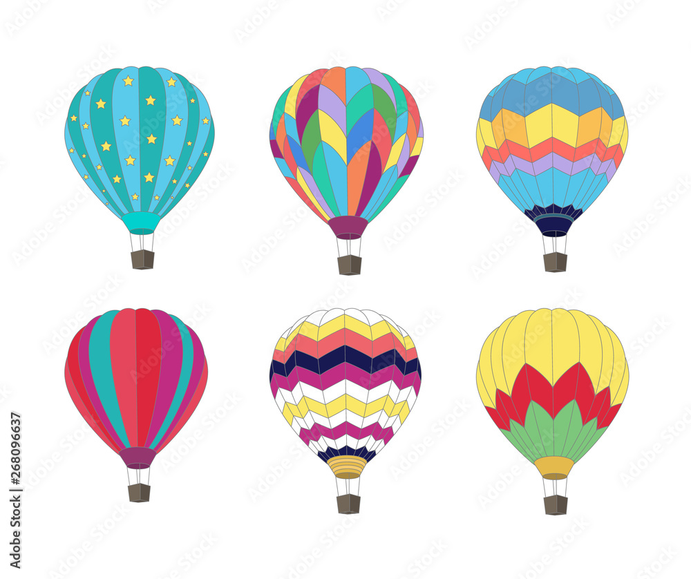 Set of Hot air balloon isolated on white background.