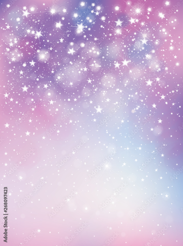 Vector violet, sparkling background with lights and stars.