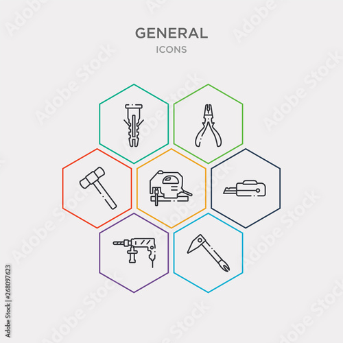 simple set of nail puller, perforator, stationery knife, fretsaw icons, contains such as icons sledgehammer, nippers, dyupel and more. 64x64 pixel perfect. infographics vector