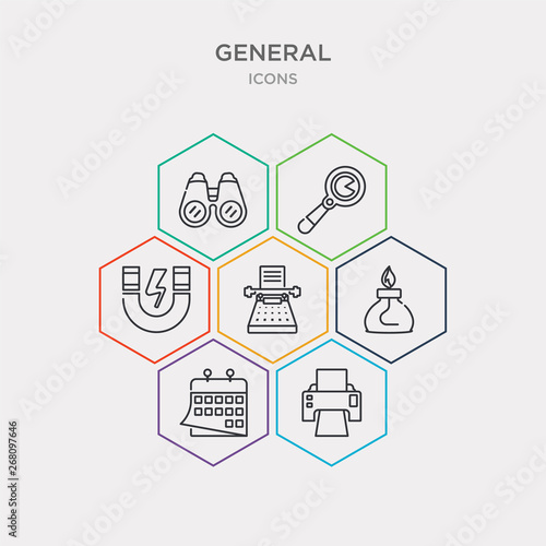 simple set of school printer, classroom calendar, alcohol burner, old typewriter icons, contains such as icons horseshoe magnet, magnifying glass with worms, school binoculars and more. 64x64 pixel