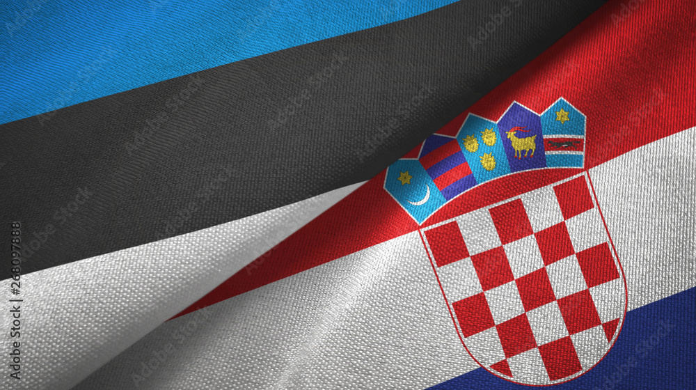 Estonia and Croatia two flags textile cloth, fabric texture Estonia and Croatia two flags textile cloth, fabric texture