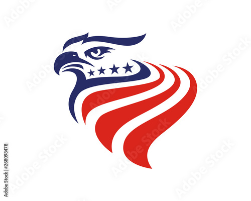 Abstract Patriotic American Eagle And Star Logo In Isolated White Background