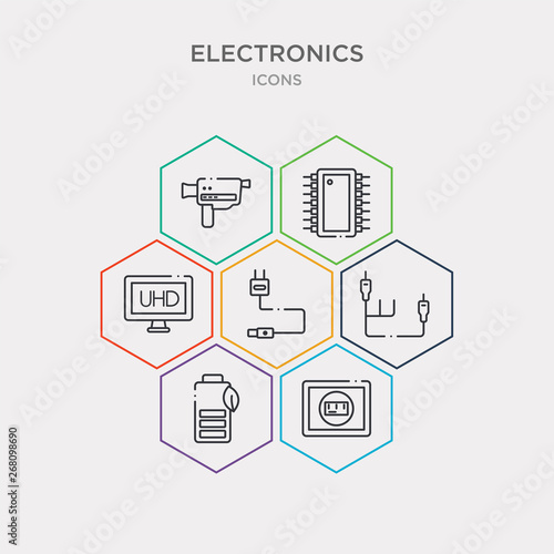 simple set of test card, ecological battery, av cable, power cable icons, contains such as icons uhd, integrated circuit, super 8 and more. 64x64 pixel perfect. infographics vector