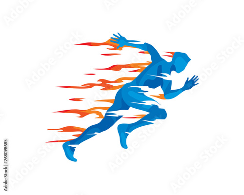 Passionate Fast On Fire Sprint Runner Symbol In Isolated White Background