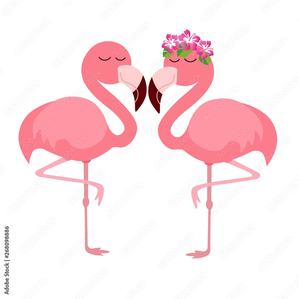 Obraz premium Pink cute pink flamingos vector illustration