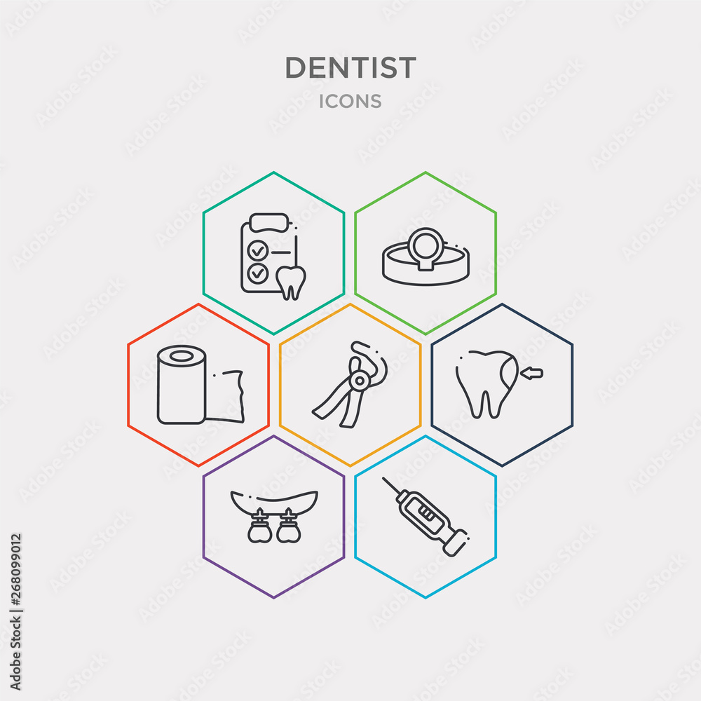simple set of empty syringe, fake tooth, filler, forceps of dentist tools icons, contains such as icons gauze, headlamp, health report and more. 64x64 pixel perfect. infographics vector