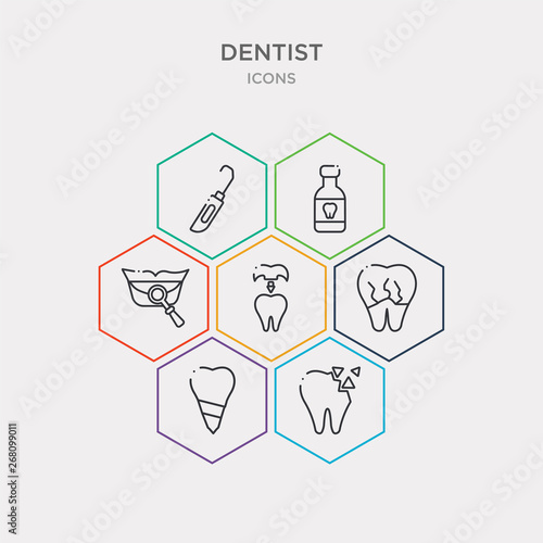 simple set of holed tooth, implant fixture, inner tooth, molar crown icons, contains such as icons mouth mirror, mouth wash, periodontal scaler and more. 64x64 pixel perfect. infographics vector