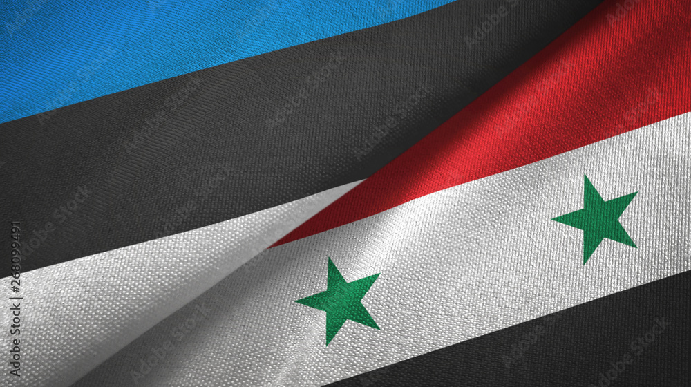Estonia and Syria two flags textile cloth, fabric texture Estonia and Syria two flags textile cloth, fabric texture