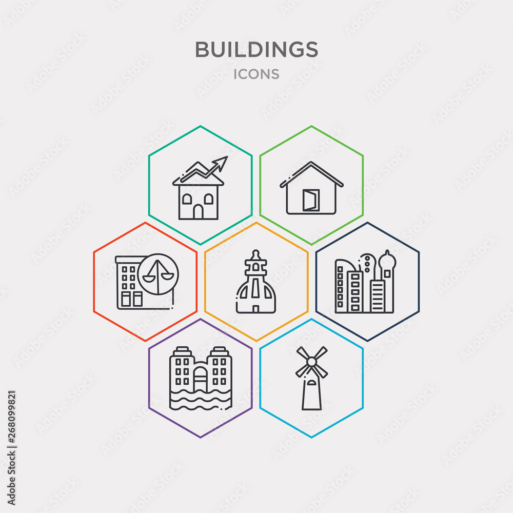 simple set of big windmill, city dock, city, old monument icons, contains such as icons house with scales, door open, house with line chart and more. 64x64 pixel perfect. infographics vector simple set of big windmill, city dock, city, old monument icons, contains such as icons house with scales, door open, house with line chart and more. 64x64 pixel perfect. infographics vector