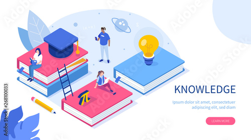 Knowledge and education concept with text place. Can use for web banner, infographics, hero images. Flat isometric vector illustration isolated on white background.