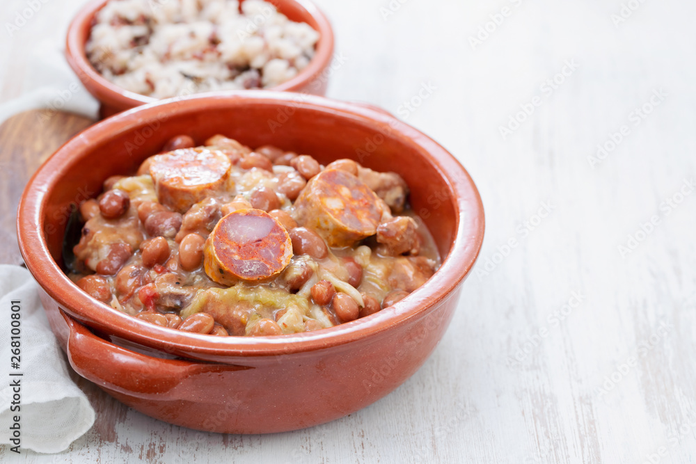 typical portuguese dish beans with meat, vegetables and smoked sausages Feijoada typical portuguese dish beans with meat, vegetables and smoked sausages Feijoada
